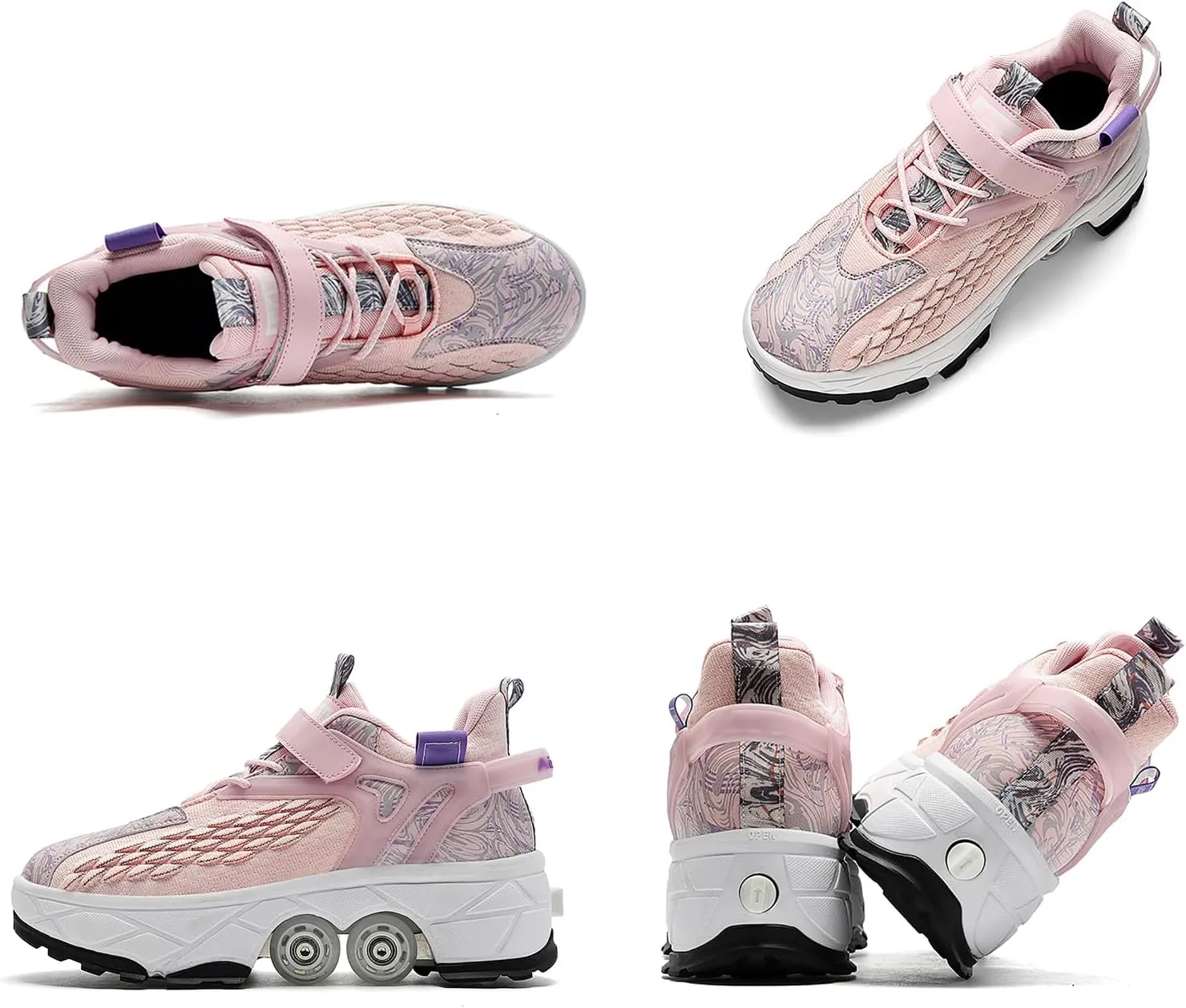 2 in 1 Deformation Roller Shoes, Roller Skate Shoes Outdoor with Detachable Brake Removable Pulley Skates Sneakers Skating Parkour with Wheels for Girls Boys