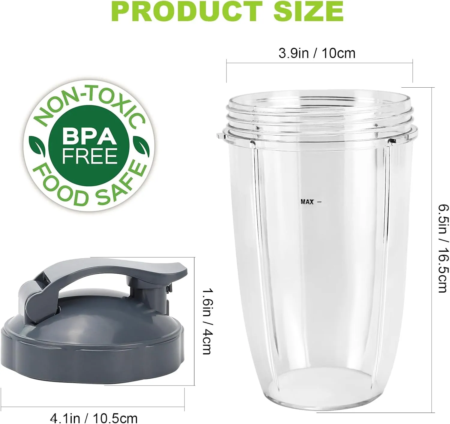 2-Pack Blender Replacement Cups 24 oz for Original NutriBullet Pro 900w/ 600w Extractor Blade Juicer Parts with 2 Flip Top To Go Lids