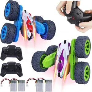 2-Pack Double-Sided RC Stunt Cars with 360 Flips, LED Headlights