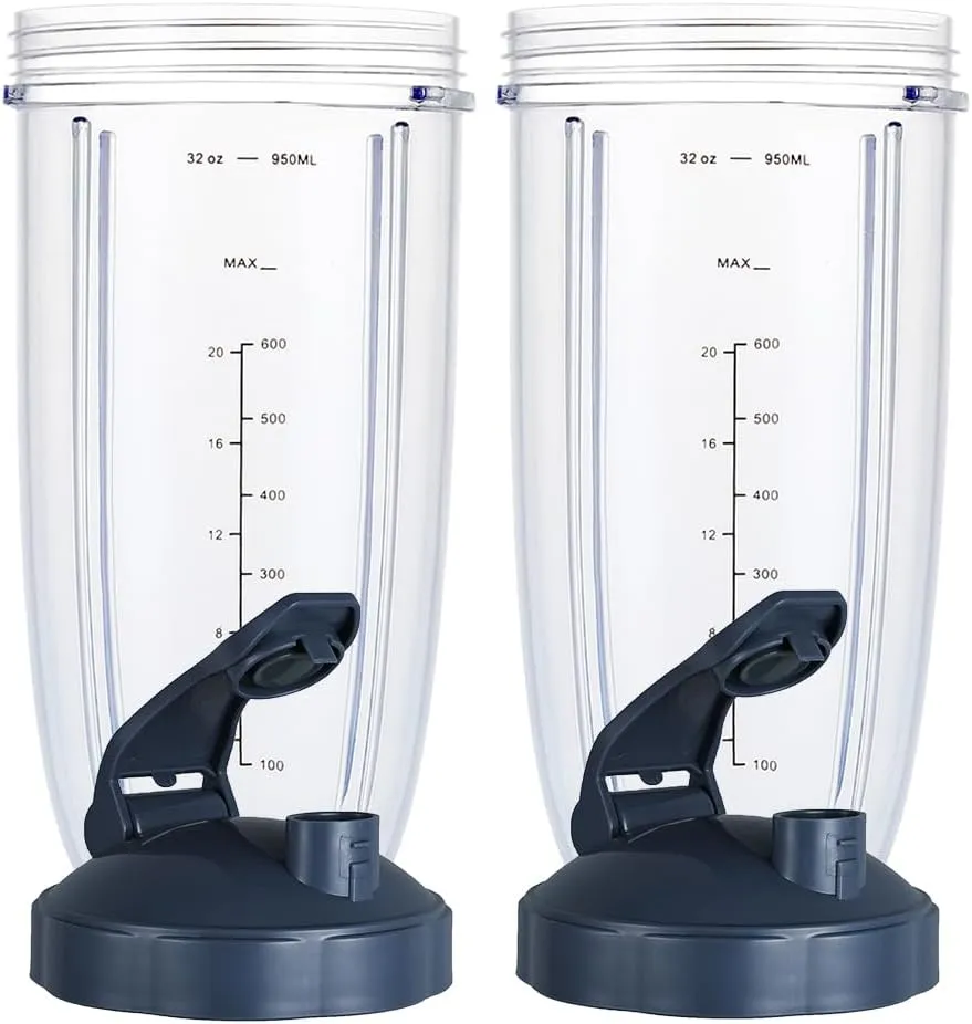 32oz Blender Cups for Nutribullet 600W&900W Blenders, 2 pack Replacement Cups with Flip-Top To-Go-Lid Compatible with Nutribullet 600W/900W Personal Blenders, Blender Replacement Part Cups