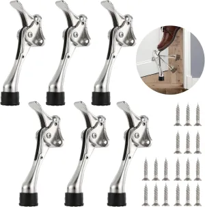 6 Packs Door Stoppers, Metal Doorstop Door Holder Kick Stopper Commercial Kickdown Door Stops, Door Stop for Bottom of Door with One Touch and Rubber Tip Kickstand Replacements