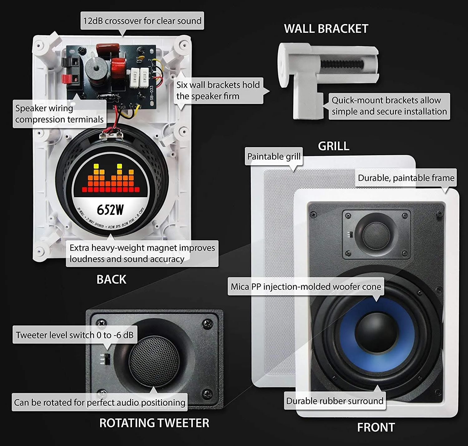 652W Silver Ticket in-Wall Speaker with Pivoting Tweeter (6.5 Inch in-Wall)