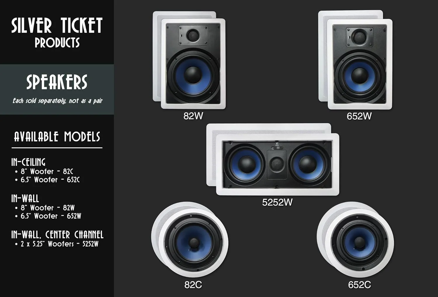 82C Silver Ticket in-Ceiling Speaker with Pivoting Tweeter (8 Inch in-Ceiling) 1 Piece, 11 inch Overall Size