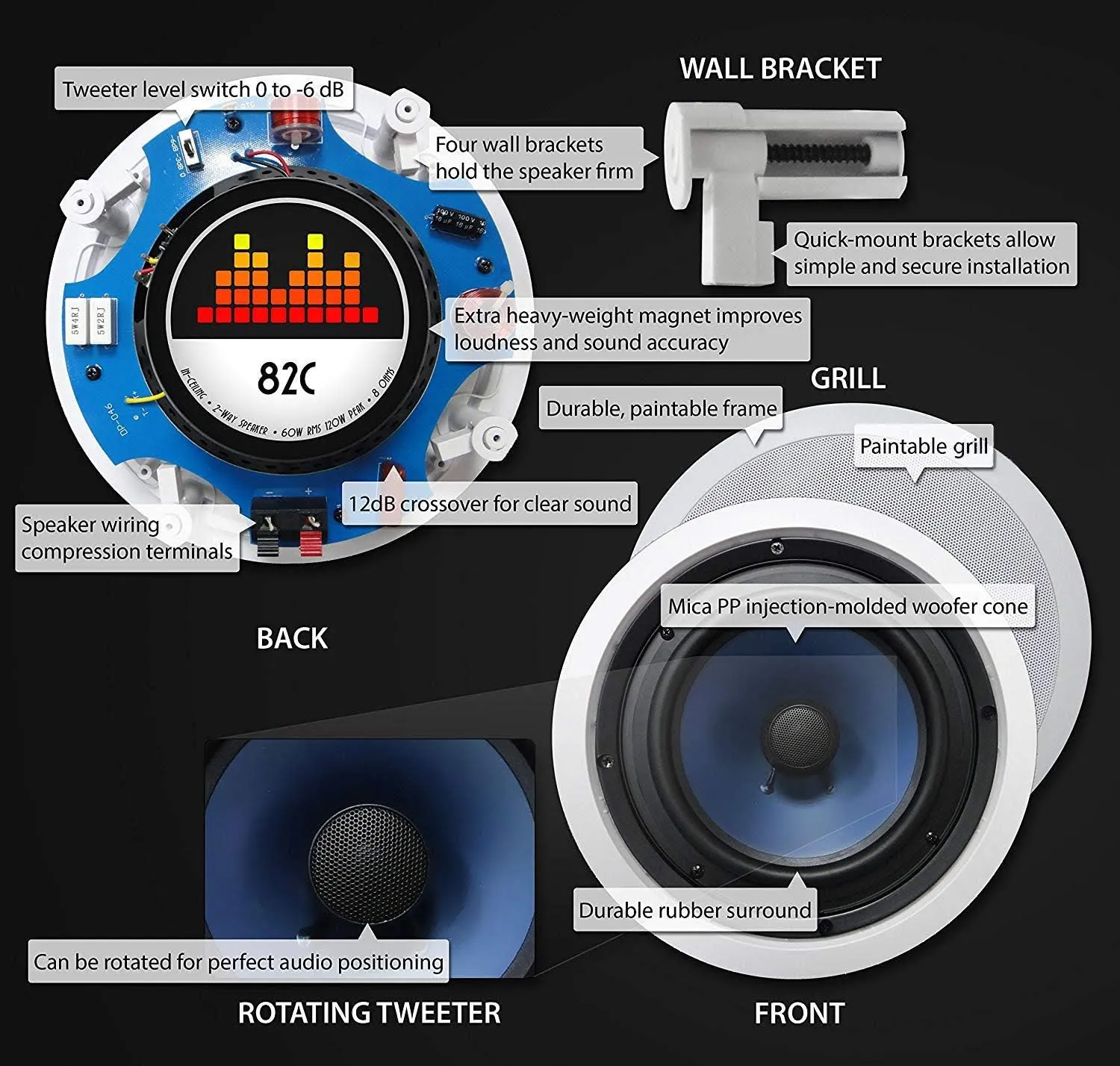 82C Silver Ticket in-Ceiling Speaker with Pivoting Tweeter (8 Inch in-Ceiling) 1 Piece, 11 inch Overall Size