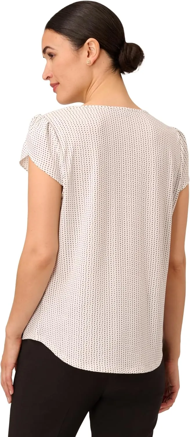 Adrianna Papell Women's Printed Petal Sleeve Knit Top