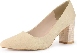 Allegra K Women's Pointy Toe Slip on Plaid Printing Closed Toe Dress Shoes Chunky Heel Pumps
