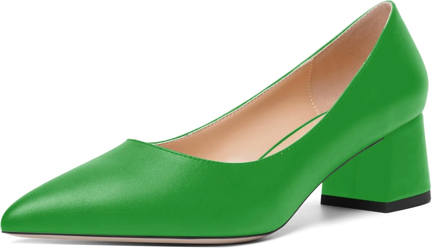 AMBELIGHT Womens Pointed Toe Casual Block Office Matte Slip On Chunky Low Heel Pumps Shoes 2 Inch