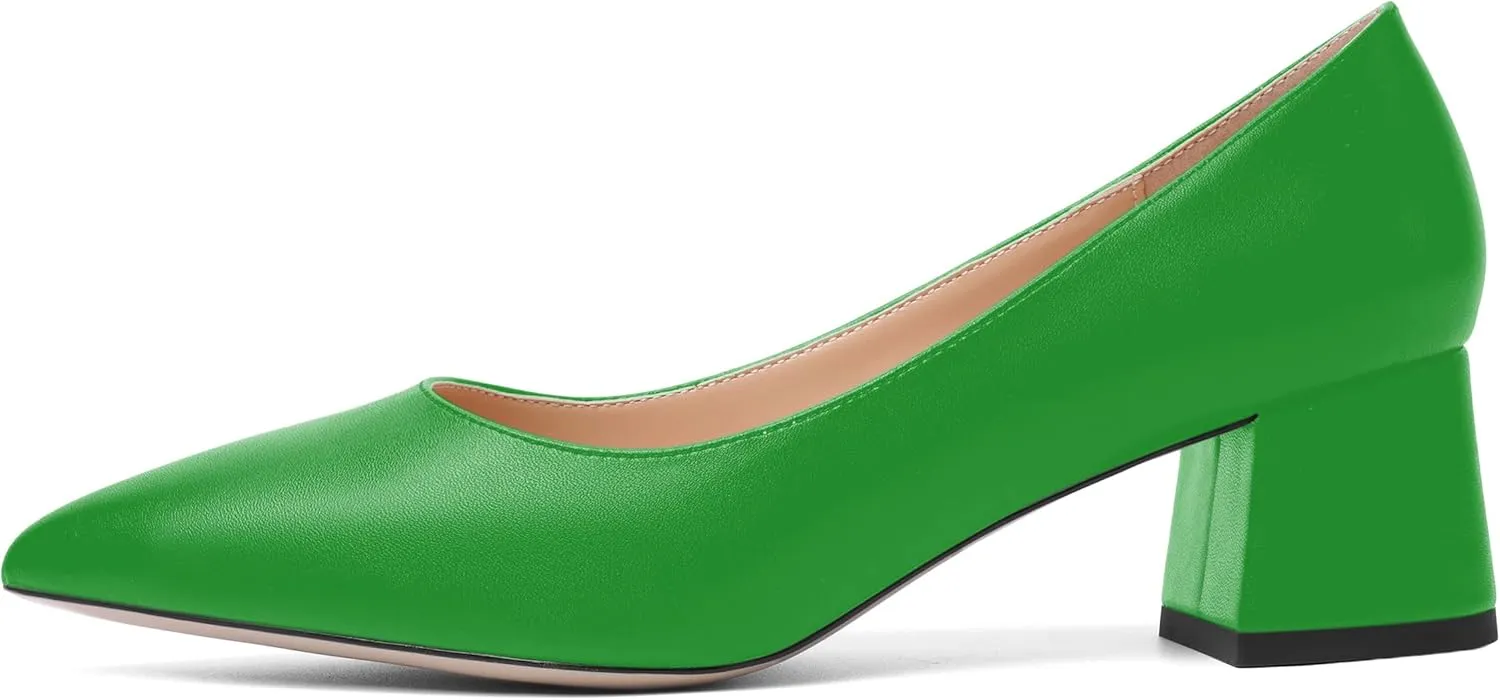 AMBELIGHT Womens Pointed Toe Casual Block Office Matte Slip On Chunky Low Heel Pumps Shoes 2 Inch
