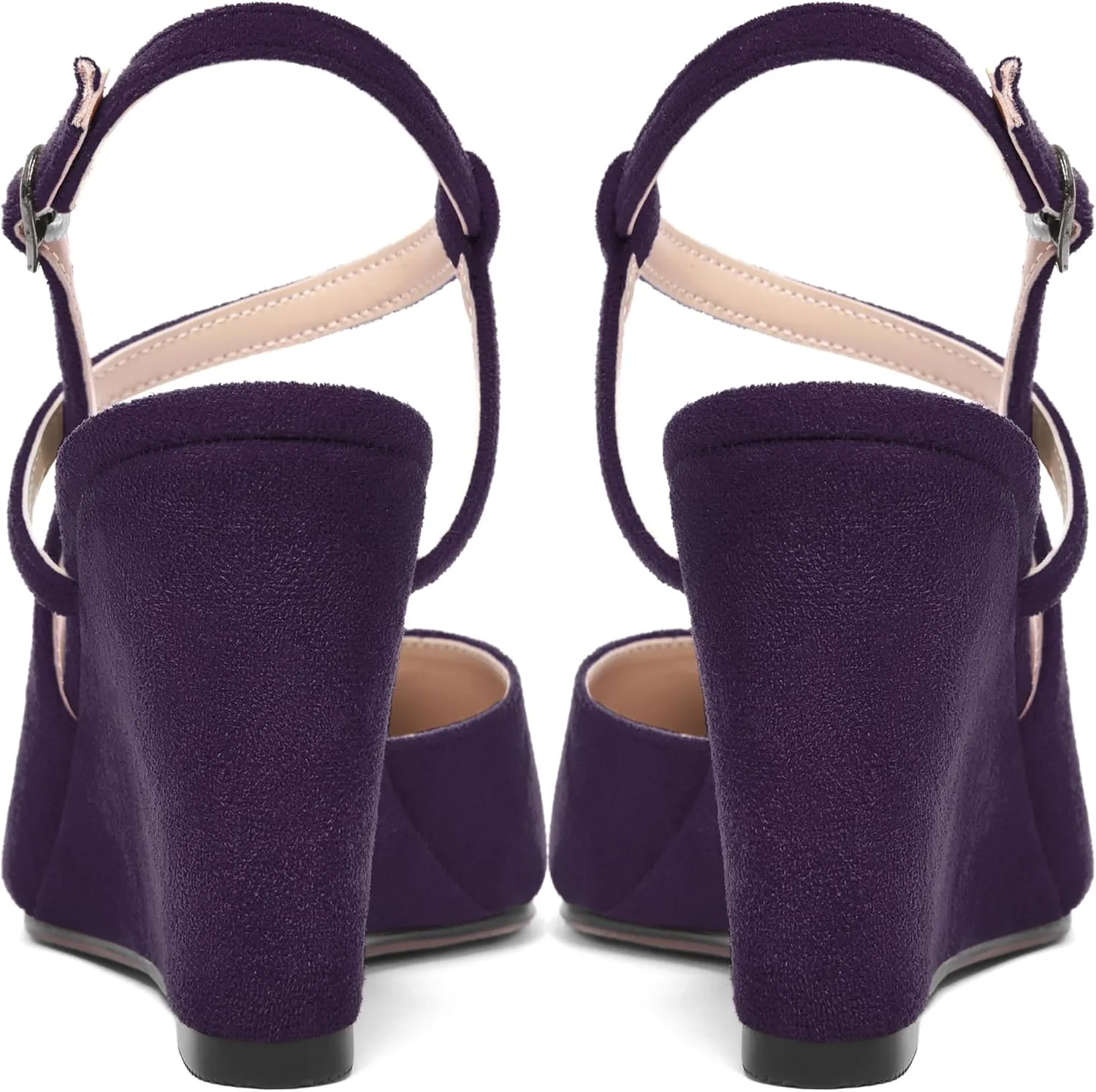 AMBELIGHT Womens Solid Pointed Toe Buckle Bridal Ankle Strap Sexy Suede Wedge High Heel Pumps Shoes 3.3 Inch