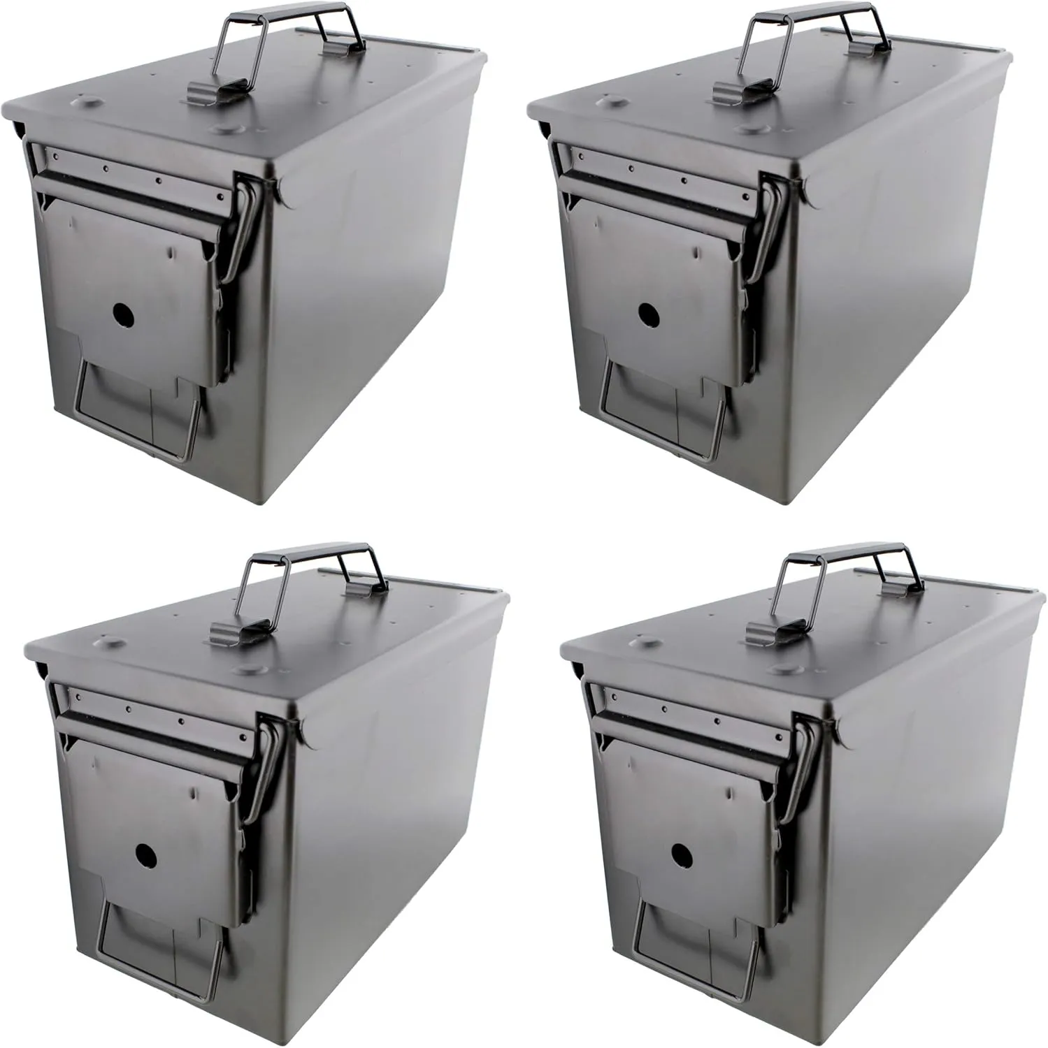 Ammo Storage Box 4 Pack - Black .50 Caliber Ammunition Flip Top Lockable Storage Box - Waterproof Metal Military Ammo Can Container - Airtight Latching Dry Bullet Case Steel Field Box