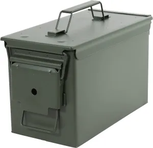 Ammo Storage Box - Green .50 Caliber Ammunition Flip Top Lockable Storage Box - Waterproof Metal Military Ammo Can Container - Airtight Latching Dry Box Bullet Case Steel Field Box