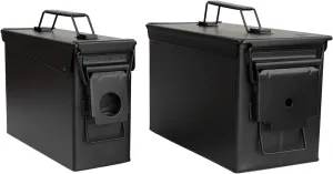 Ammo Storage Box Set of 2 - Black .30 and .50 Caliber Ammunition Flip Top Lockable Storage - Waterproof Metal Military Ammo Can Container - Airtight Latching Dry Bullet Steel Field Box