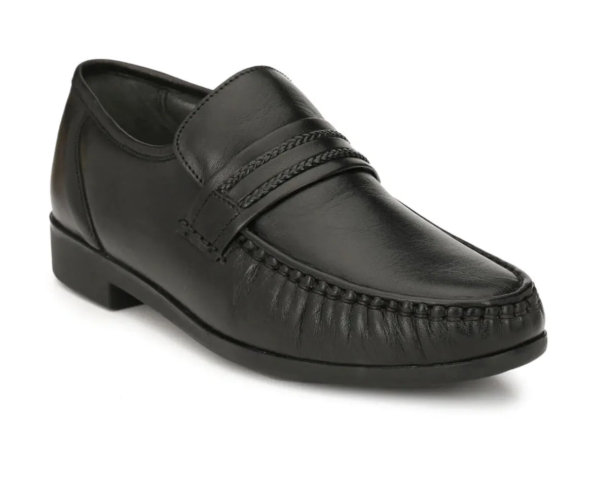 Angelo Black Leather Formal Cushion Loafers