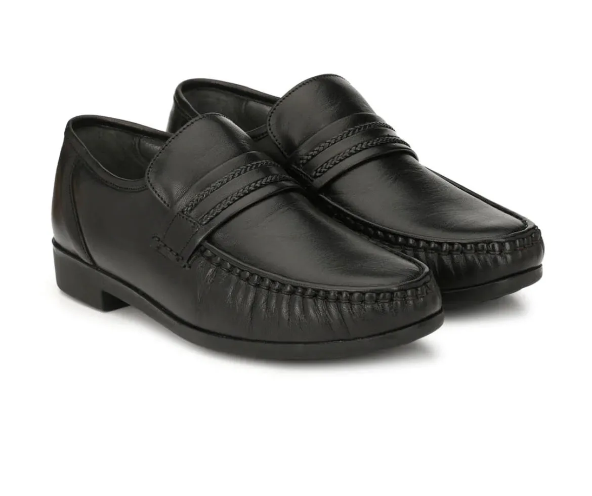 Angelo Black Leather Formal Cushion Loafers
