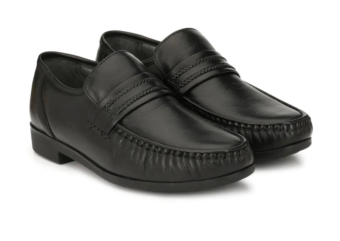 Angelo Black Leather Formal Cushion Loafers