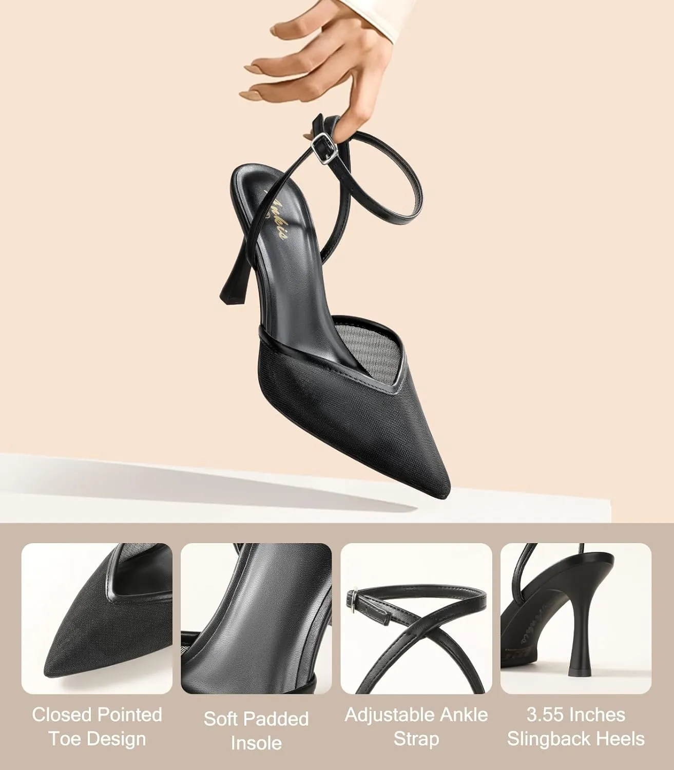 Ankis Slingback Heels for Women Closed Toe Women's Pumps Kitten Heel Wedding Party Casual Dress Shoes