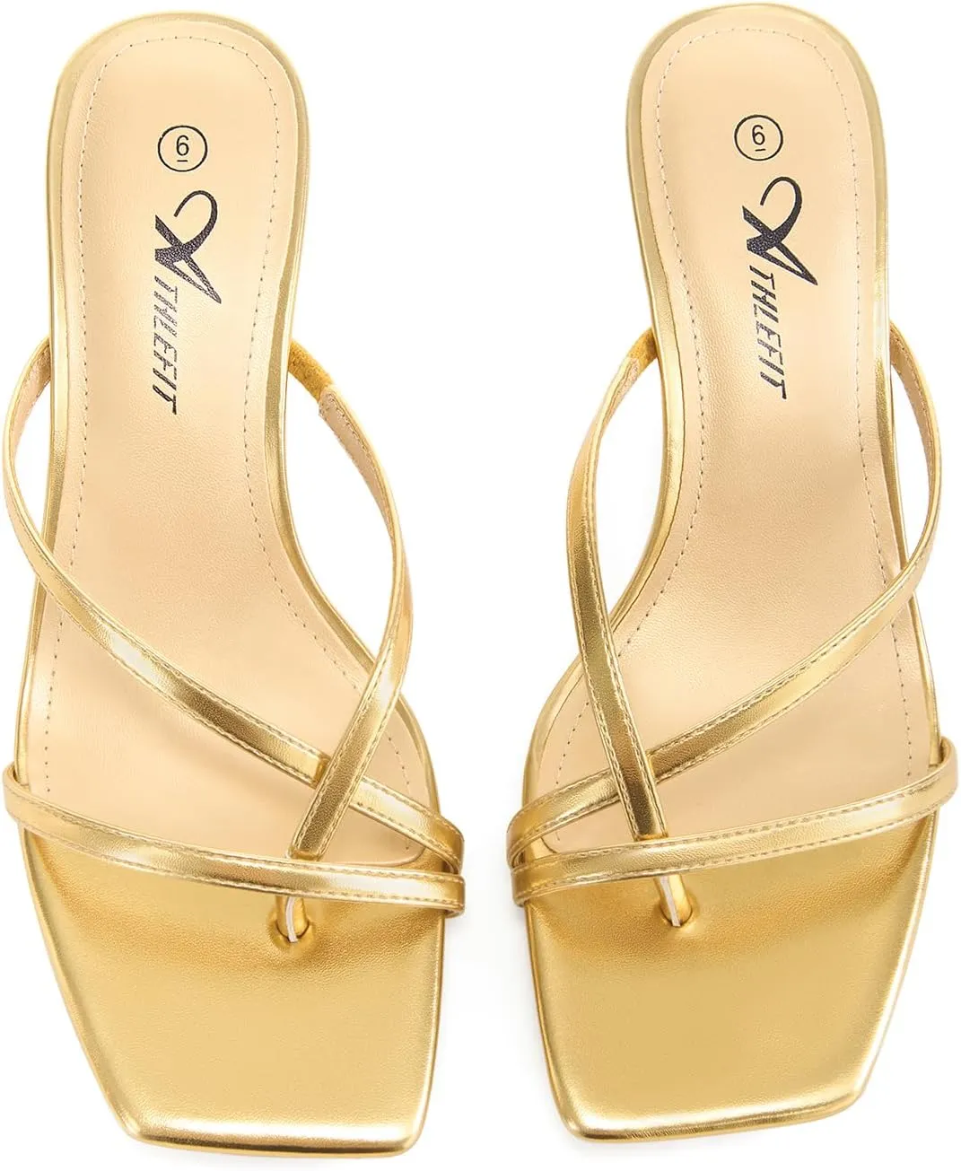 Athlefit Women's Strappy Kitten Heels Flip Flops Square Open Toe Low Heels Fashion Party Dress Thong Heeled Sandals