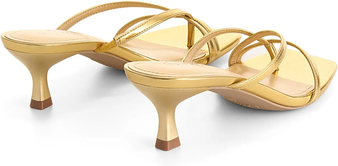Athlefit Women's Strappy Kitten Heels Flip Flops Square Open Toe Low Heels Fashion Party Dress Thong Heeled Sandals