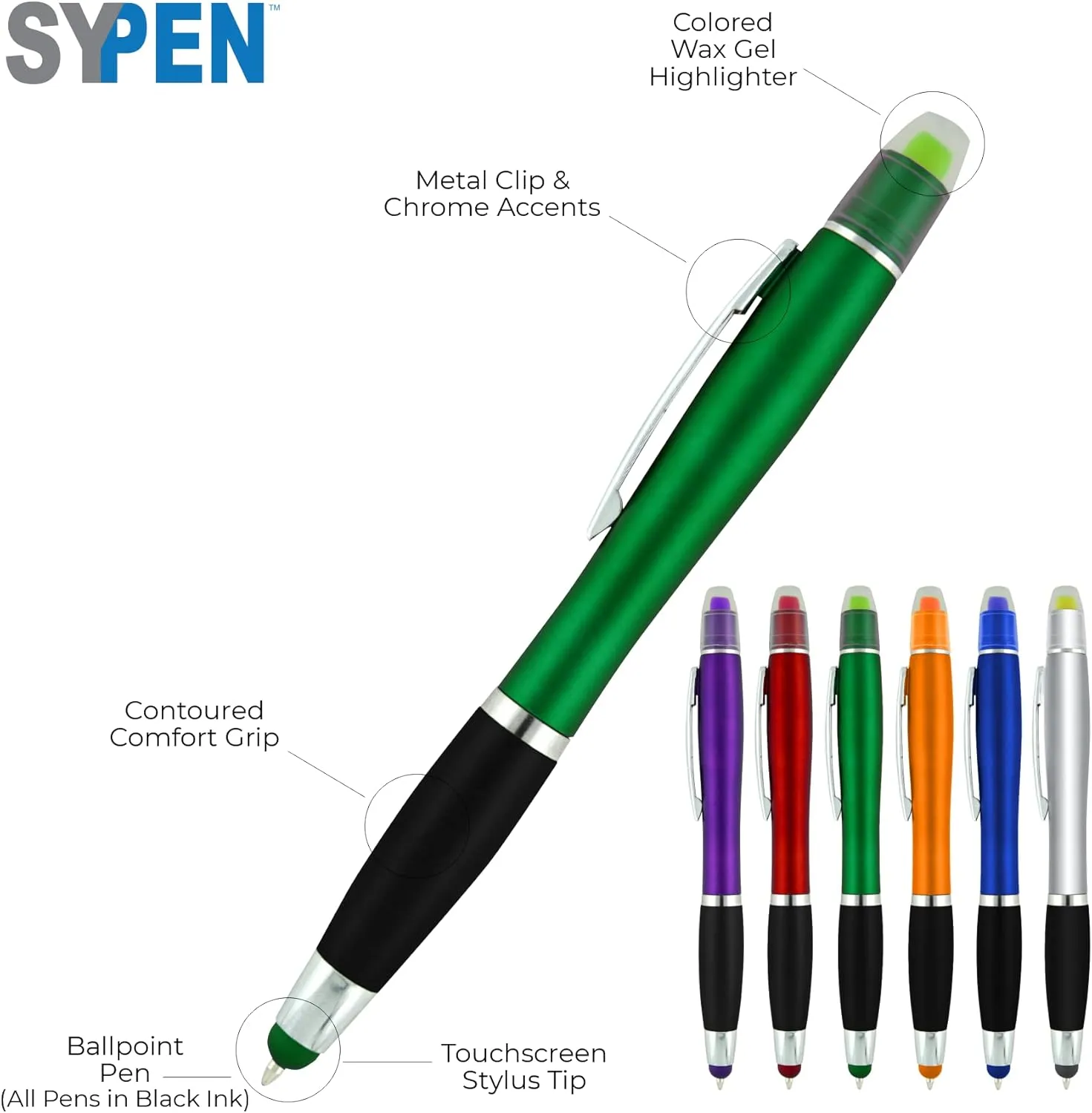 Bible Highlighter with Pen and Stylus for Touchscreens, 3 in 1 Combo, Multi-Color Highlighters, No Bleed, All Black Ballpoint Ink, Wax Gel Highlighters, Pack of 12