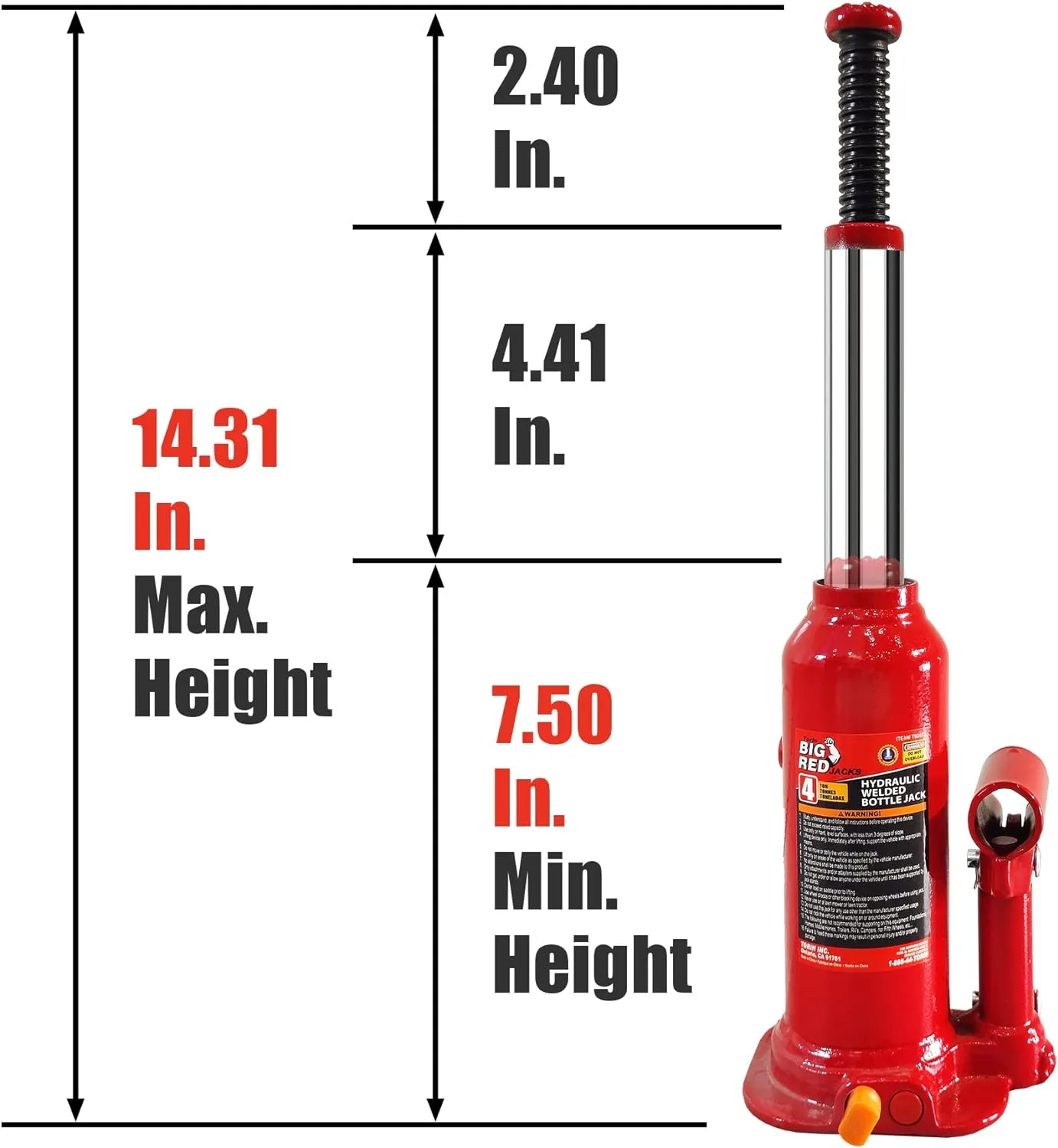 BIG RED 4 Ton (8,000 LBs) Capacity Hydraulic Welded Bottle Jack, TAM90403B