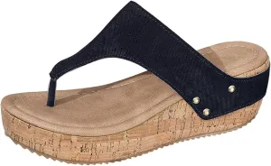 BILIKEYU Womens Arch Support Flip Flops Prints Cutouts T Strap Slip On Slippers Summer Beach Thong Wedge Platform Sandals