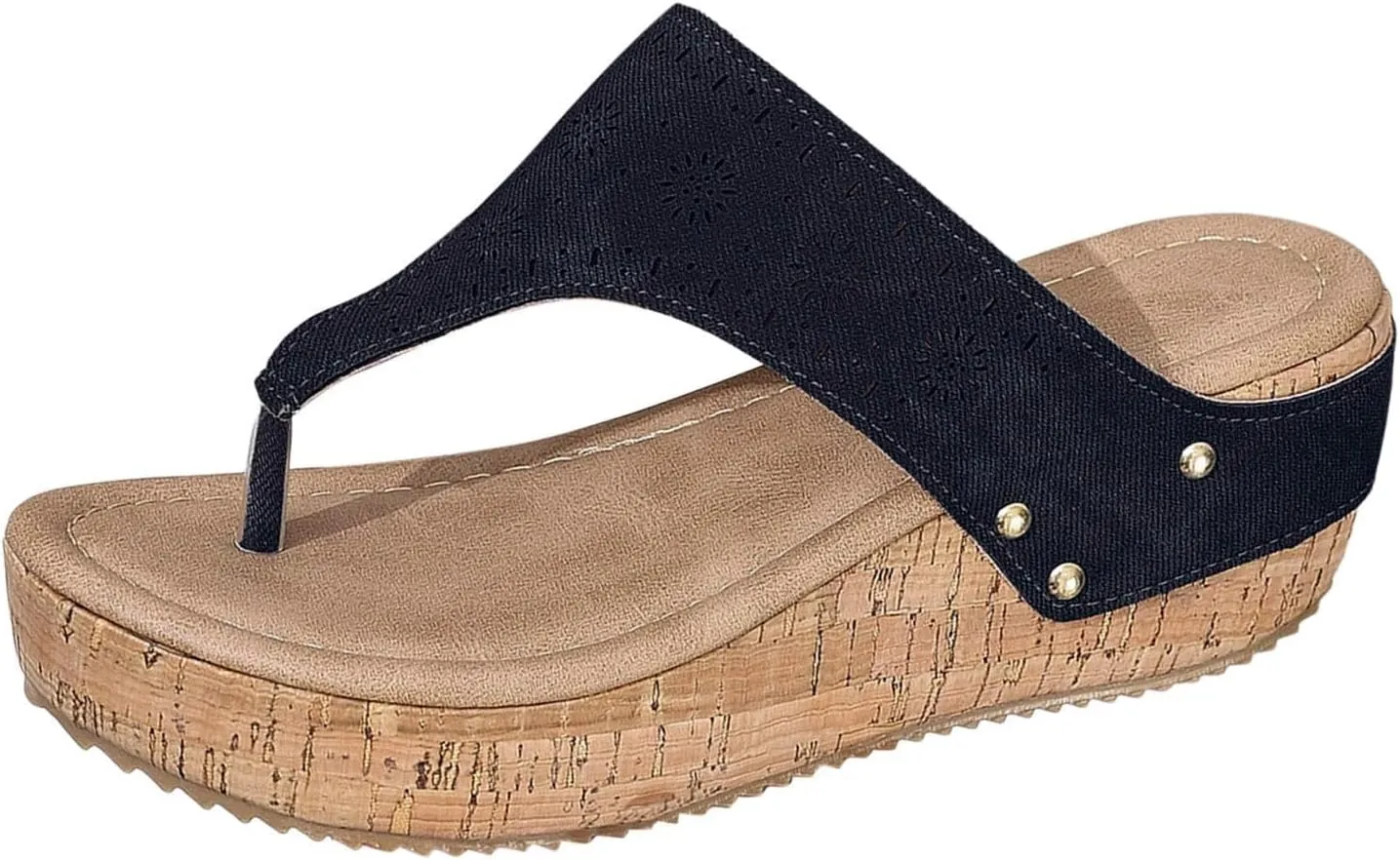 BILIKEYU Womens Arch Support Flip Flops Prints Cutouts T Strap Slip On Slippers Summer Beach Thong Wedge Platform Sandals