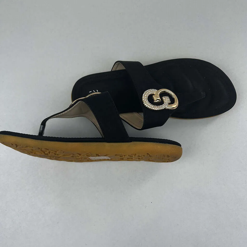 Black Flat Flip-Flop With Diamante And Gold Colour Toe Feature 8