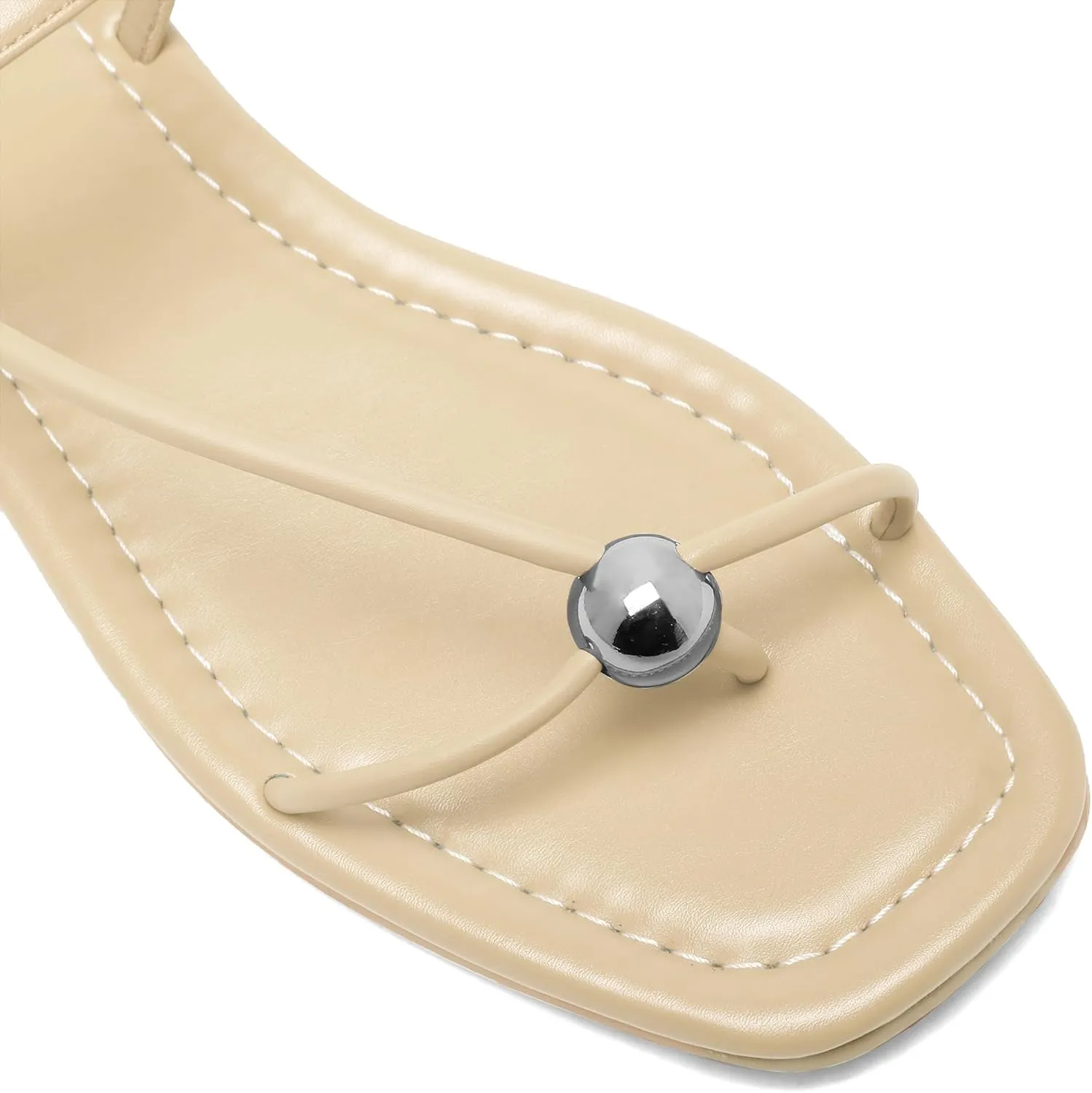 Black Flat Sandals for Women with Buckle Strappy Comfortable Silver Ball Square Open Toe Beach Thong Flip Flop Sandals Ring Toe Wedding Dress Shoes for Women.