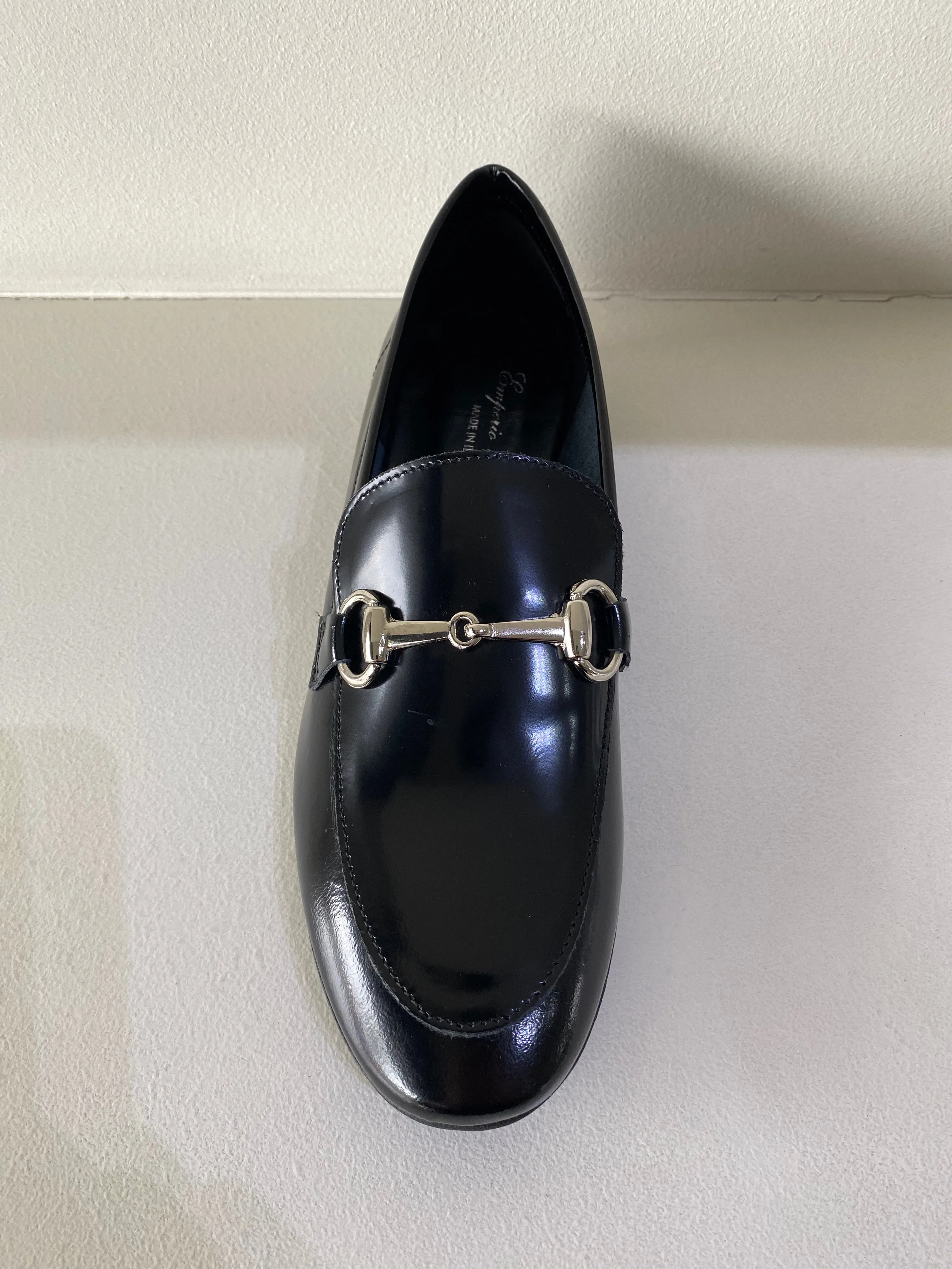 Black High Shine Leather Loafer
