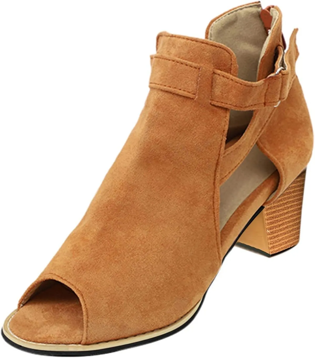 Black Sandals Women Dressy,Womens Sandals Suede Peep Toe Ankle Booties Cut Out Stacked Block Heel Ankle Boots