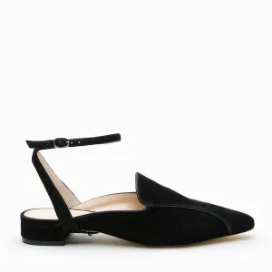 Black Suede Pointed Loafer   Marilyn Strap