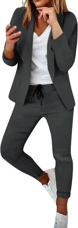 Blazer Sets Women 2 Piece Outfits Trendy 2024 Open Front Blazer And Pant Set Business Casual Office Work Suits