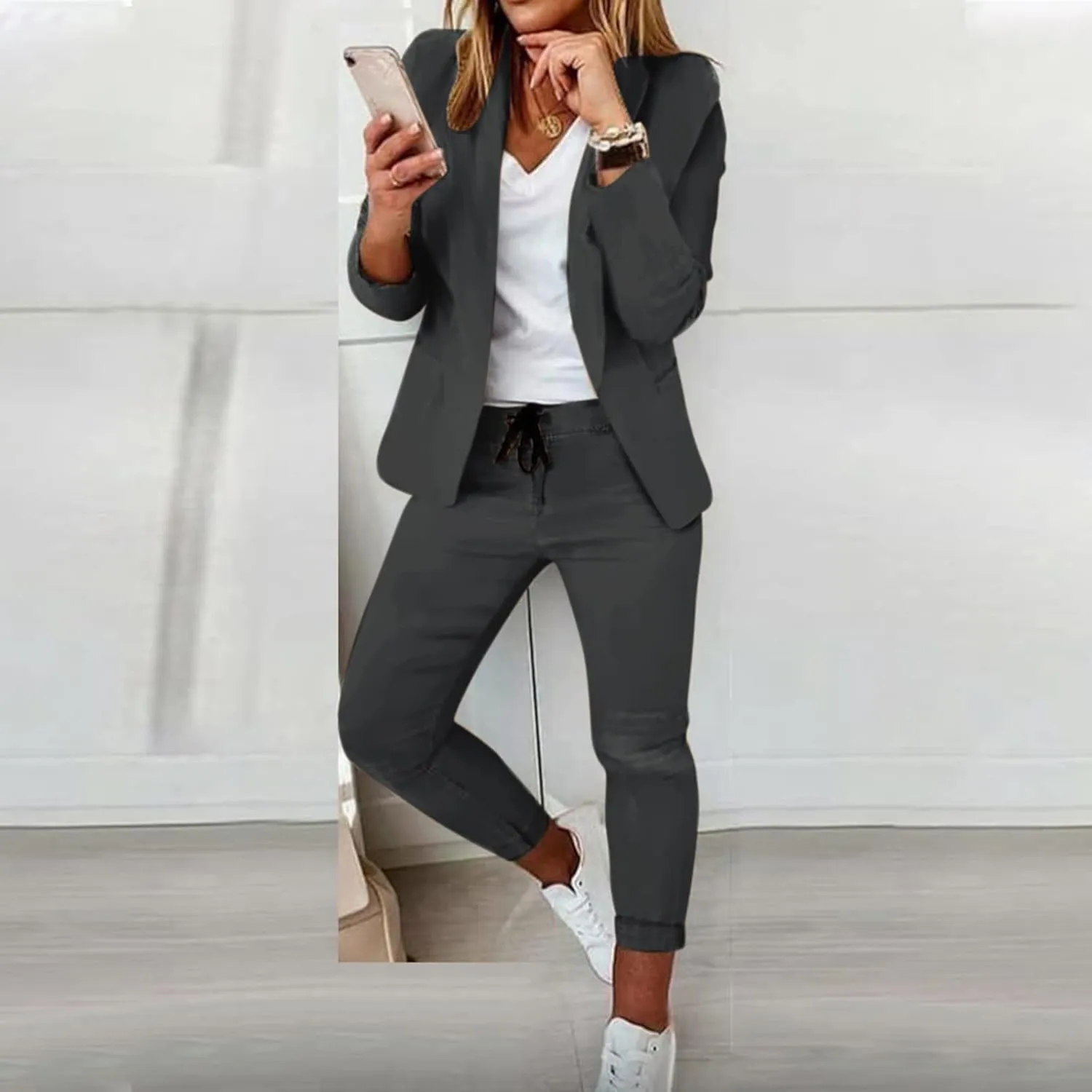 Blazer Sets Women 2 Piece Outfits Trendy 2024 Open Front Blazer And Pant Set Business Casual Office Work Suits