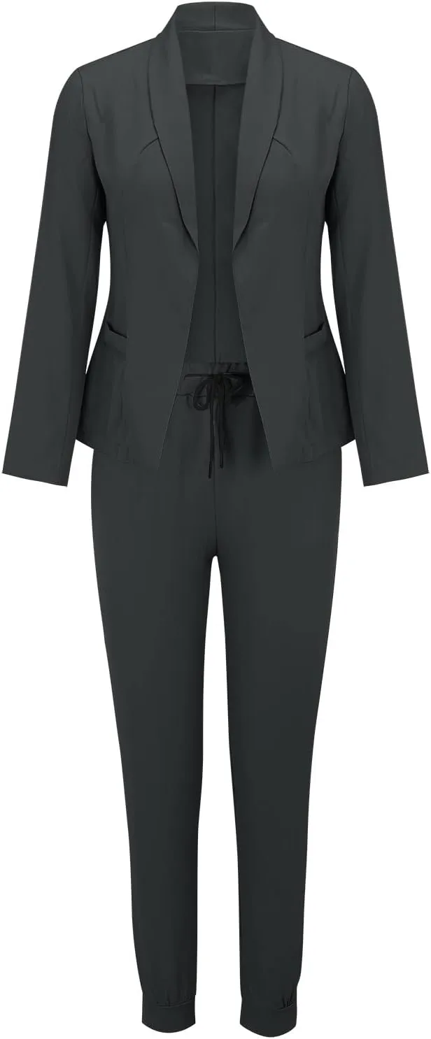 Blazer Sets Women 2 Piece Outfits Trendy 2024 Open Front Blazer And Pant Set Business Casual Office Work Suits