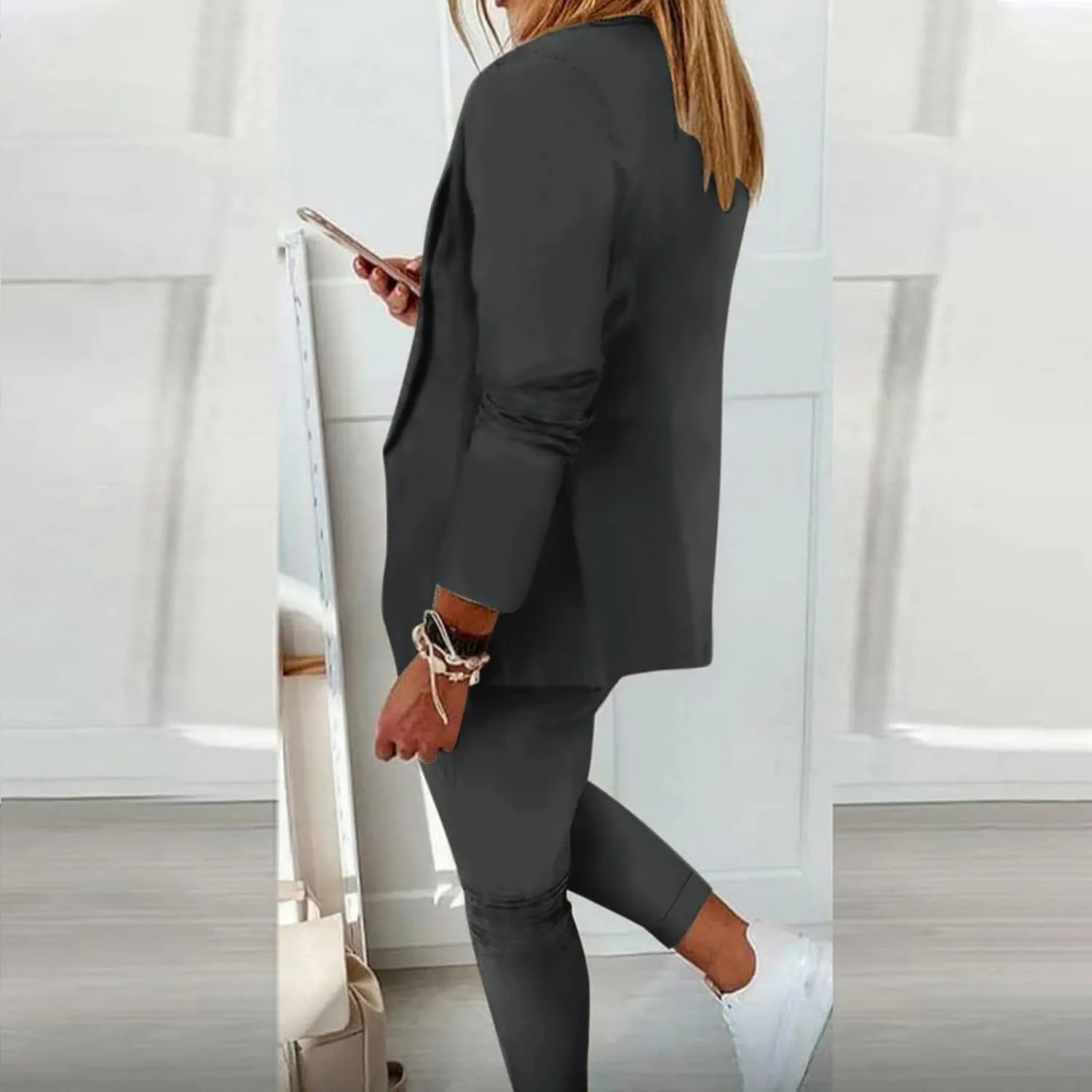 Blazer Sets Women 2 Piece Outfits Trendy 2024 Open Front Blazer And Pant Set Business Casual Office Work Suits