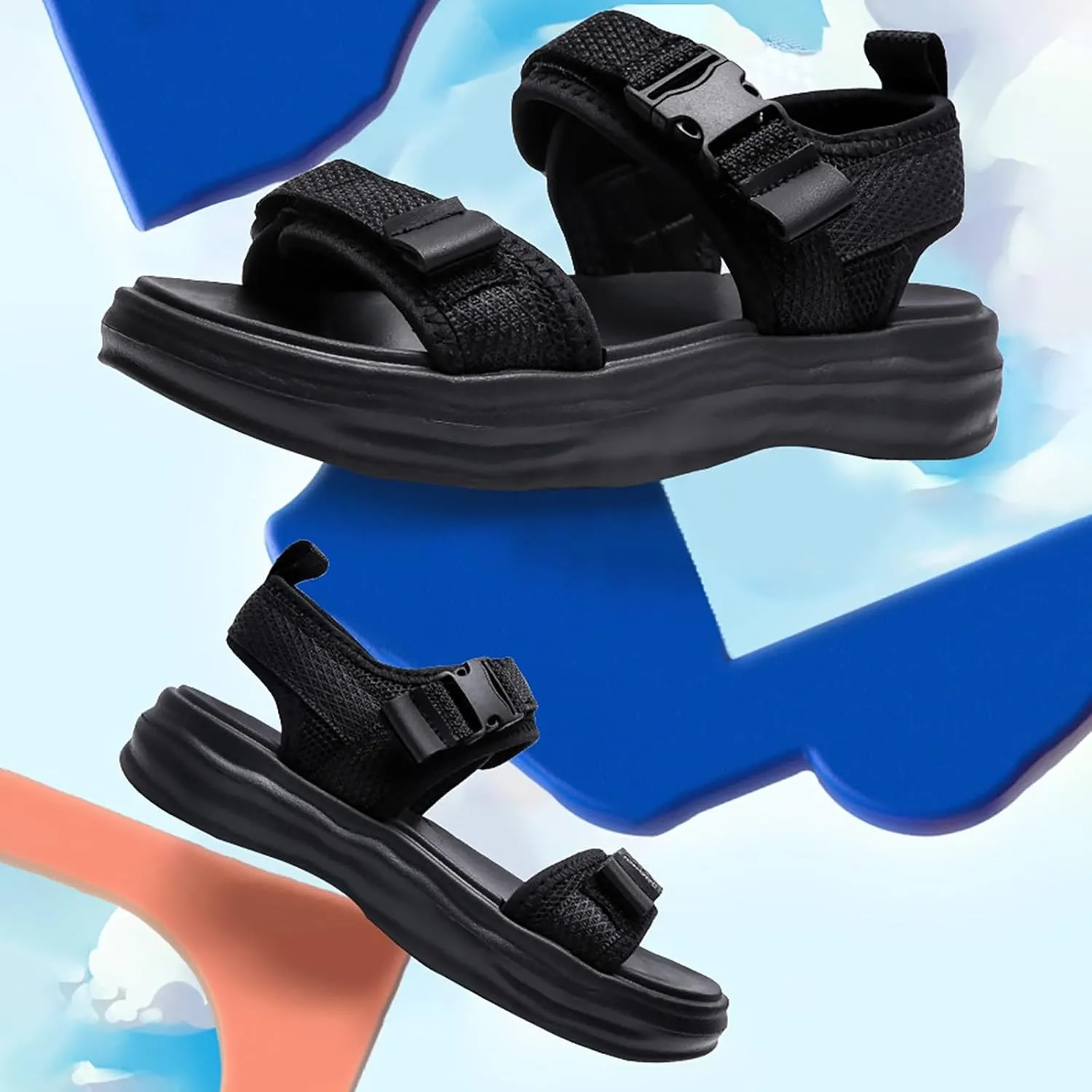 Boys Sport Sandals Summer Beach Pool Water Shoes Open Toe Strap Barefoot Wide Sandals Kids Boys School Non Slip Shoes