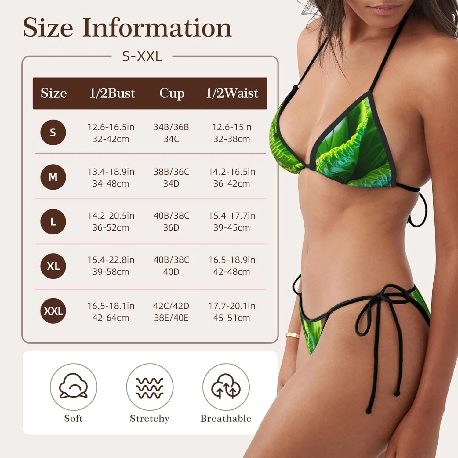 Bright Cabbage Print Women Two Piece Swimsuit Halter Triangle String Bikini Set Beach Bathing Suit