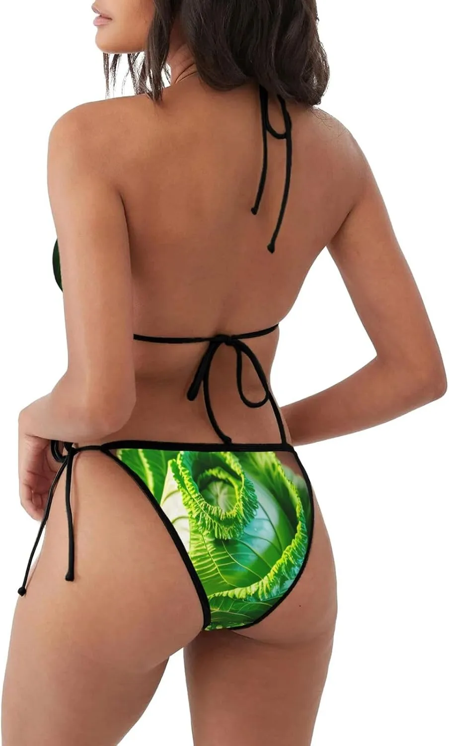 Bright Cabbage Print Women Two Piece Swimsuit Halter Triangle String Bikini Set Beach Bathing Suit