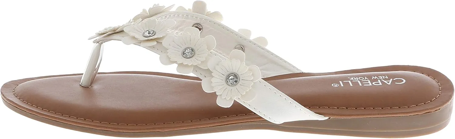 Capelli New York Faux Leather and Floral Gems Ladies Flip Flops