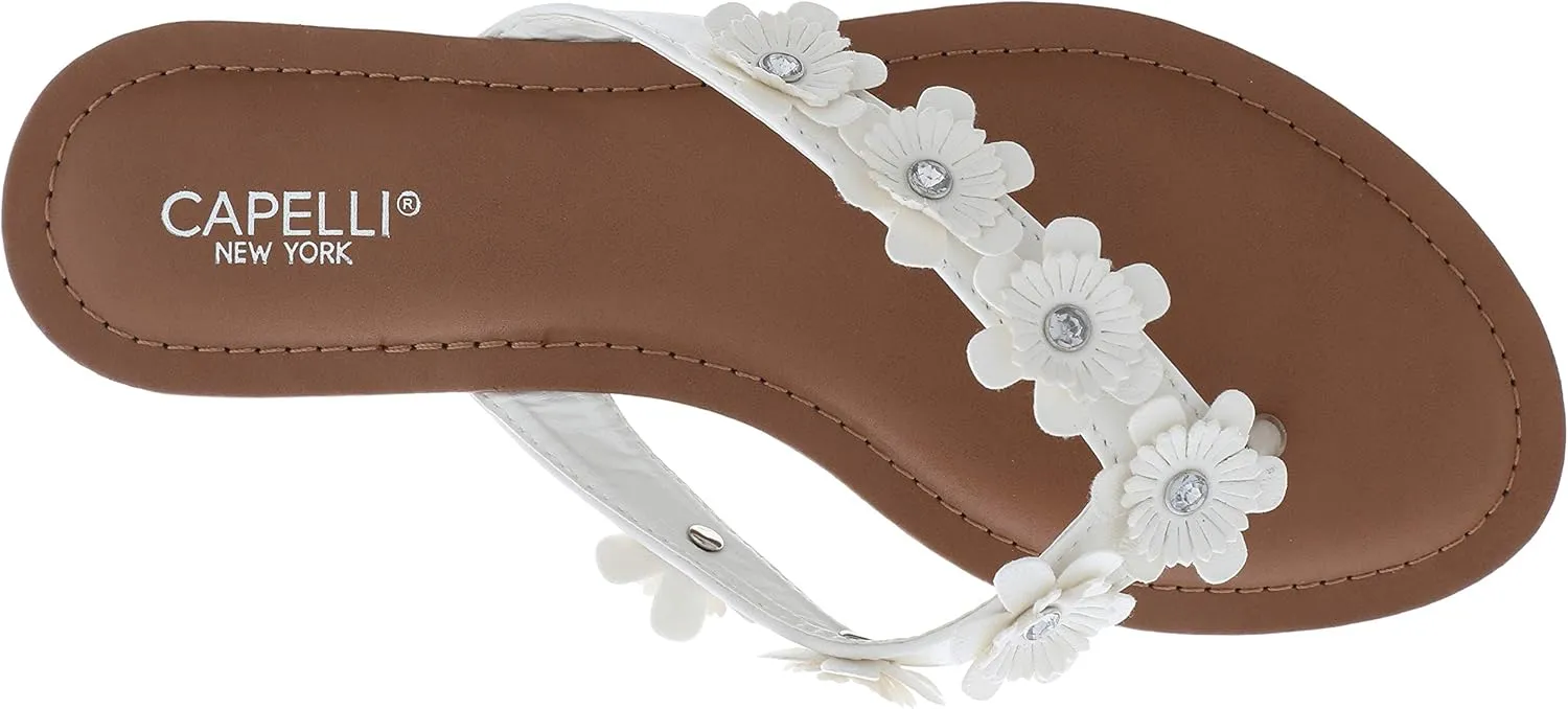 Capelli New York Faux Leather and Floral Gems Ladies Flip Flops