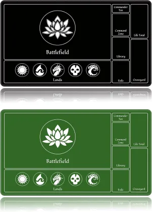 Card Playmat Stitched with Magic Zones, Game Mats Tabletop 24x14 inch for MTG/TCG Card Battles Commander Deck Gaming Desk Mat Duel Mat Card Gameplay Mats for Beginner (Black, Green, 2 Pack)