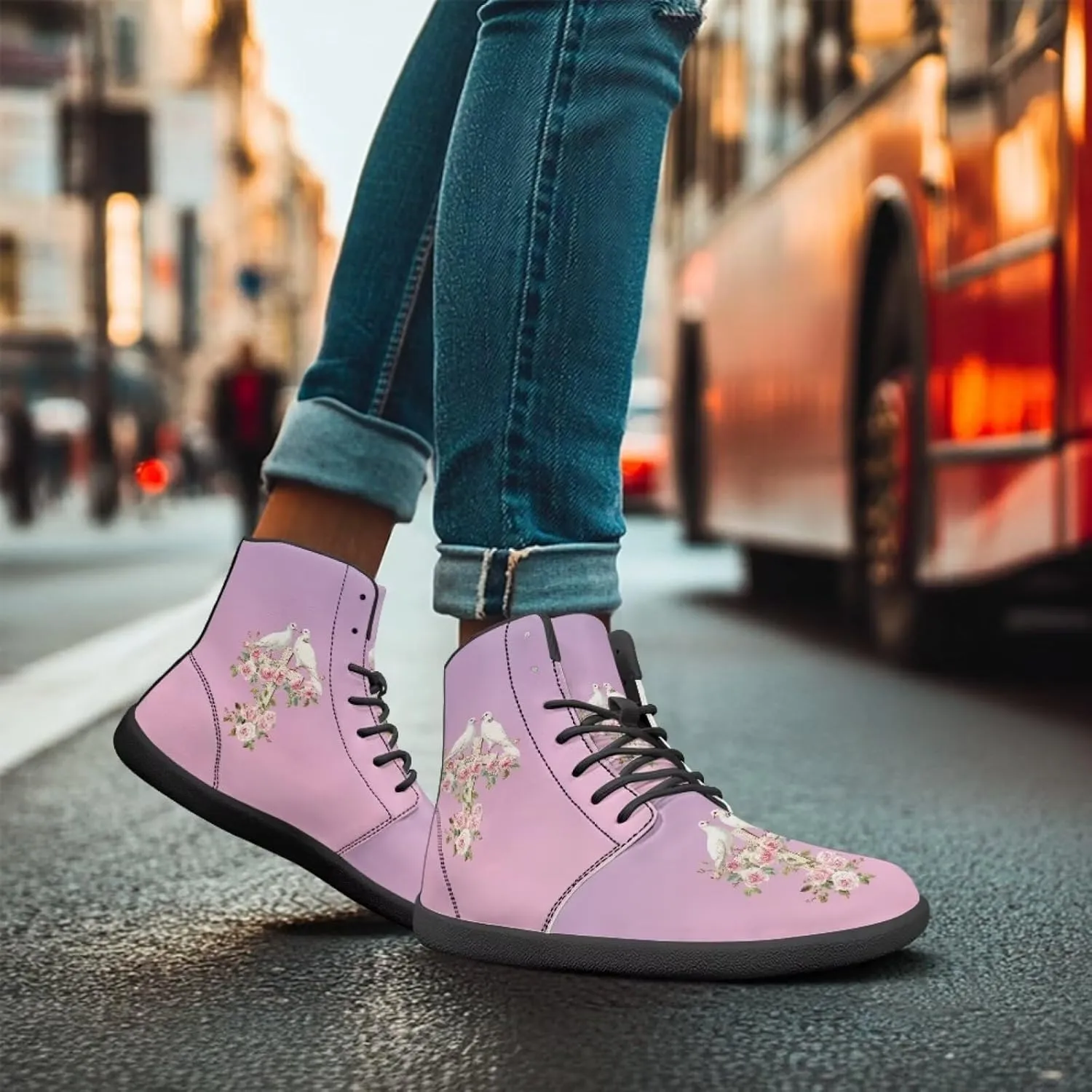 chaqlin Graphic Printing High Top Barefoot Shoes Workout Shoes Zero Drop Walking Shoes