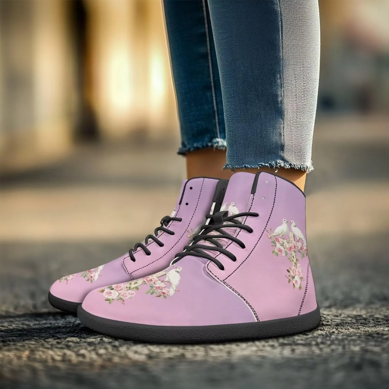 chaqlin Graphic Printing High Top Barefoot Shoes Workout Shoes Zero Drop Walking Shoes
