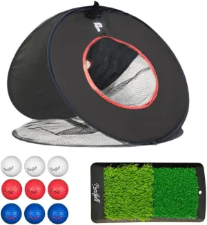 Chipping Net Practice Game | 3 Targets | Fairway and Rough Chipping Mat, 9 x Color-Coded Foam Balls | Indoor/Outdoor Golf Short Game Training Aid