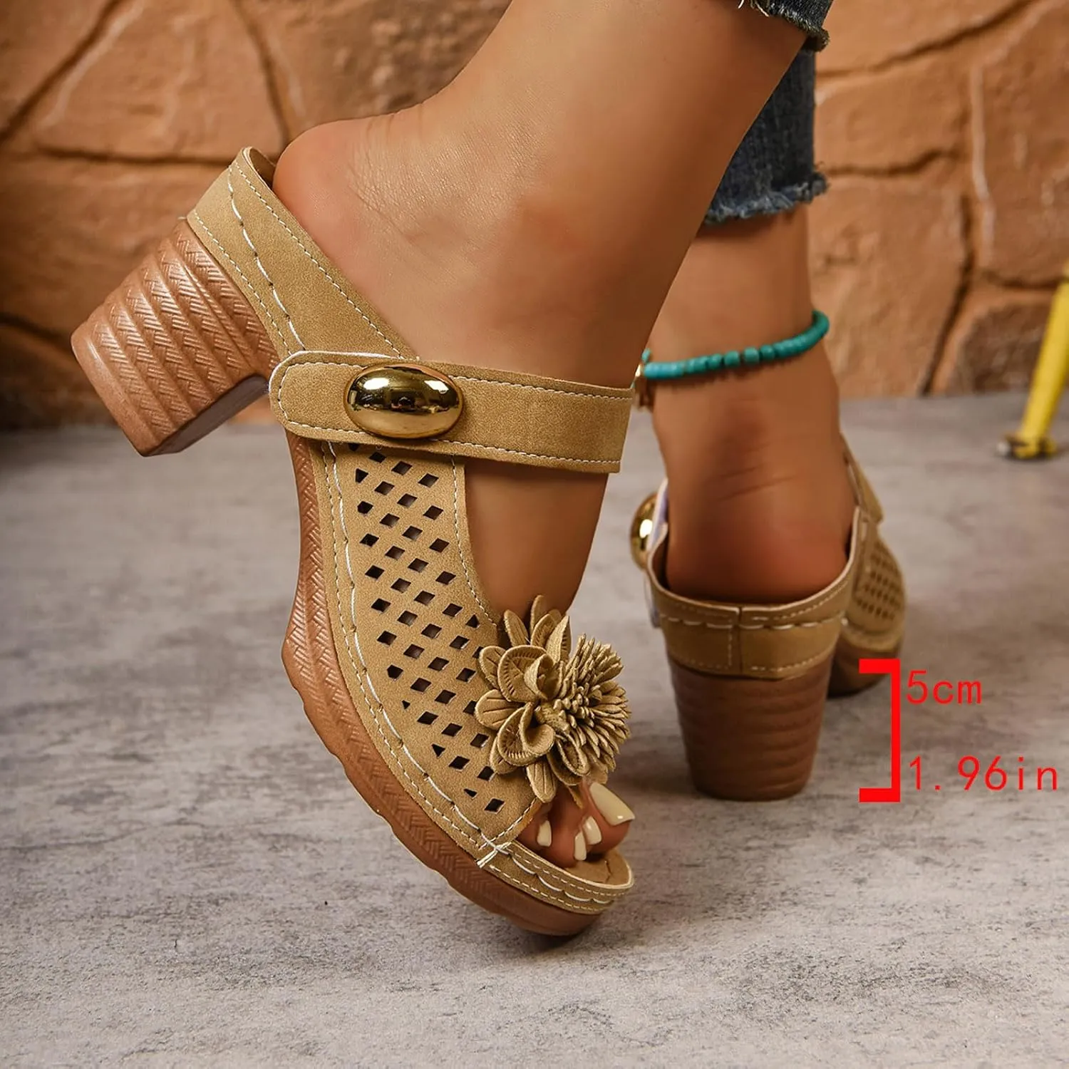 Chunky Heeled Sandals for Womens Bohemian Open Toe Dressy Shoes Summer Low Block Heeled Party Sandals