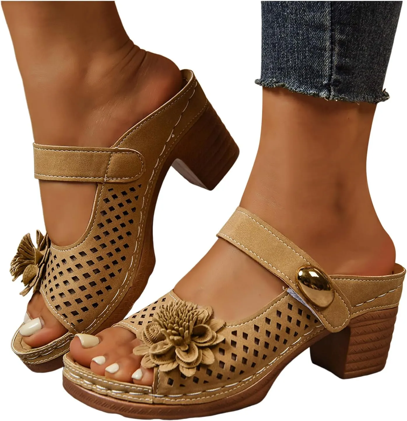 Chunky Heeled Sandals for Womens Bohemian Open Toe Dressy Shoes Summer Low Block Heeled Party Sandals