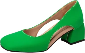 Chunky Heels for Women T Strap Mary Janes Closed Toe Dress Shoes Square Toe Office Shoes Suede Vintage Heels