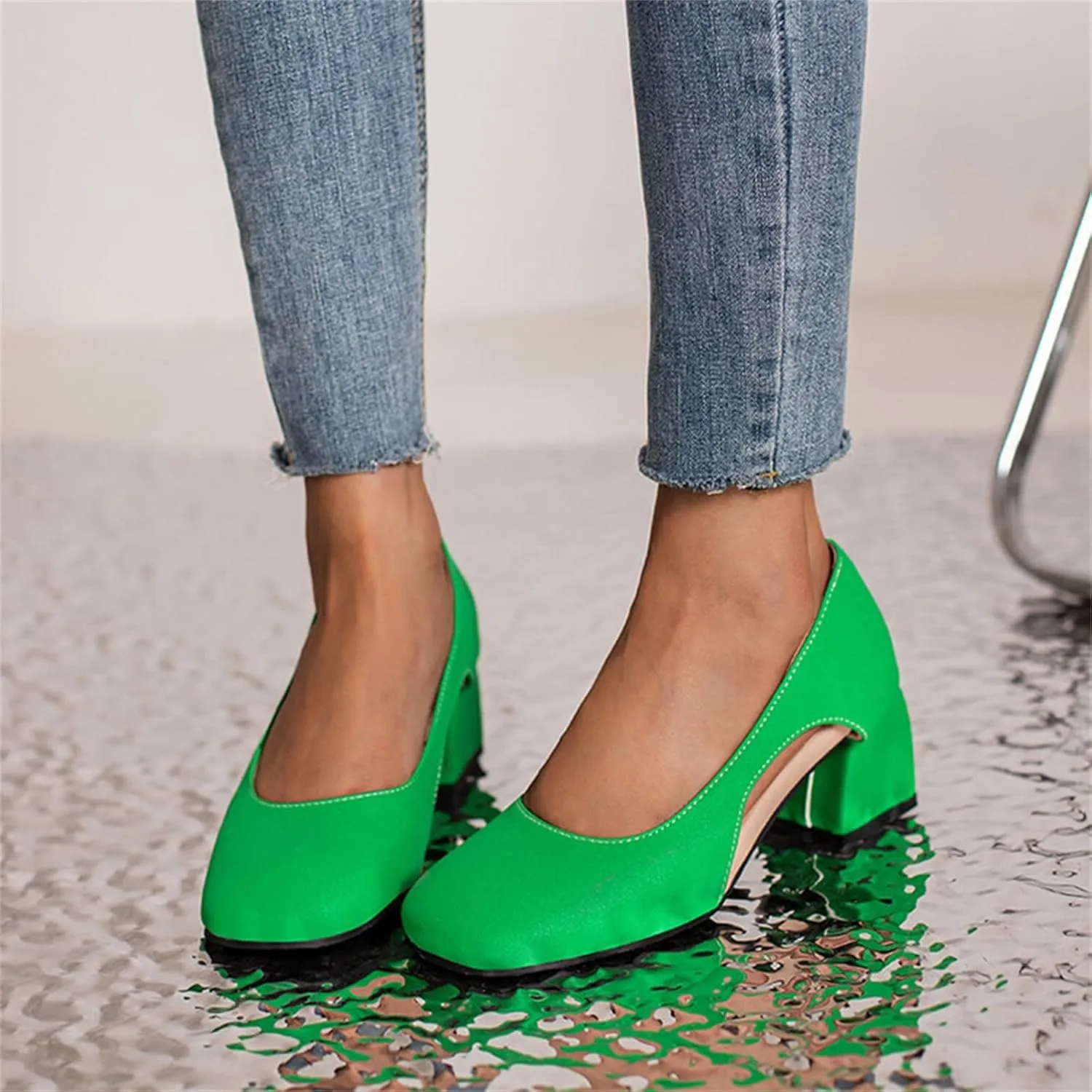 Chunky Heels for Women T Strap Mary Janes Closed Toe Dress Shoes Square Toe Office Shoes Suede Vintage Heels