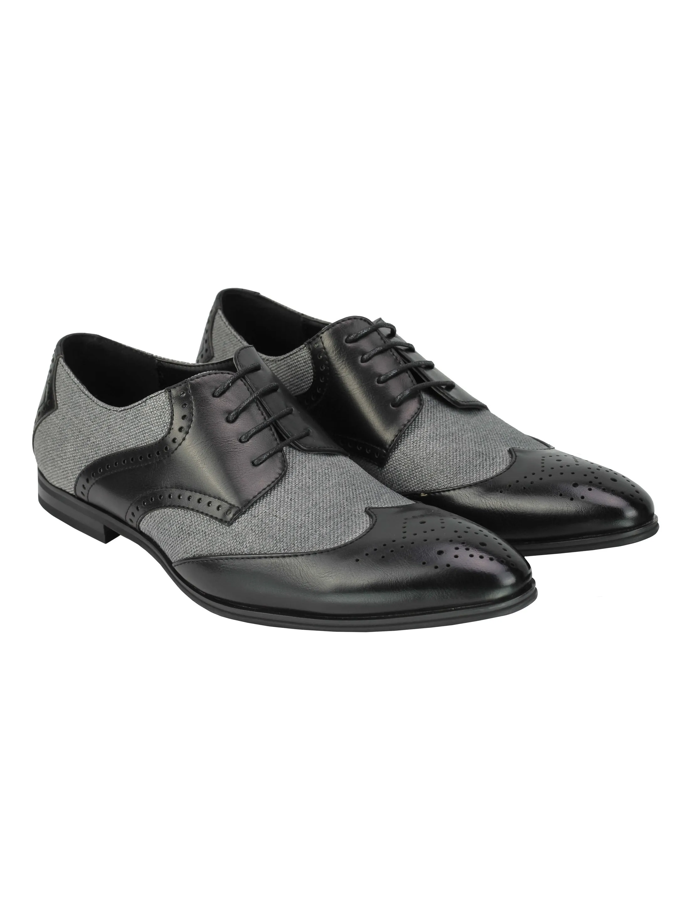 CLASSIC FAUX LEATHER AND TWEED BROGUE IN BLACK-GREY