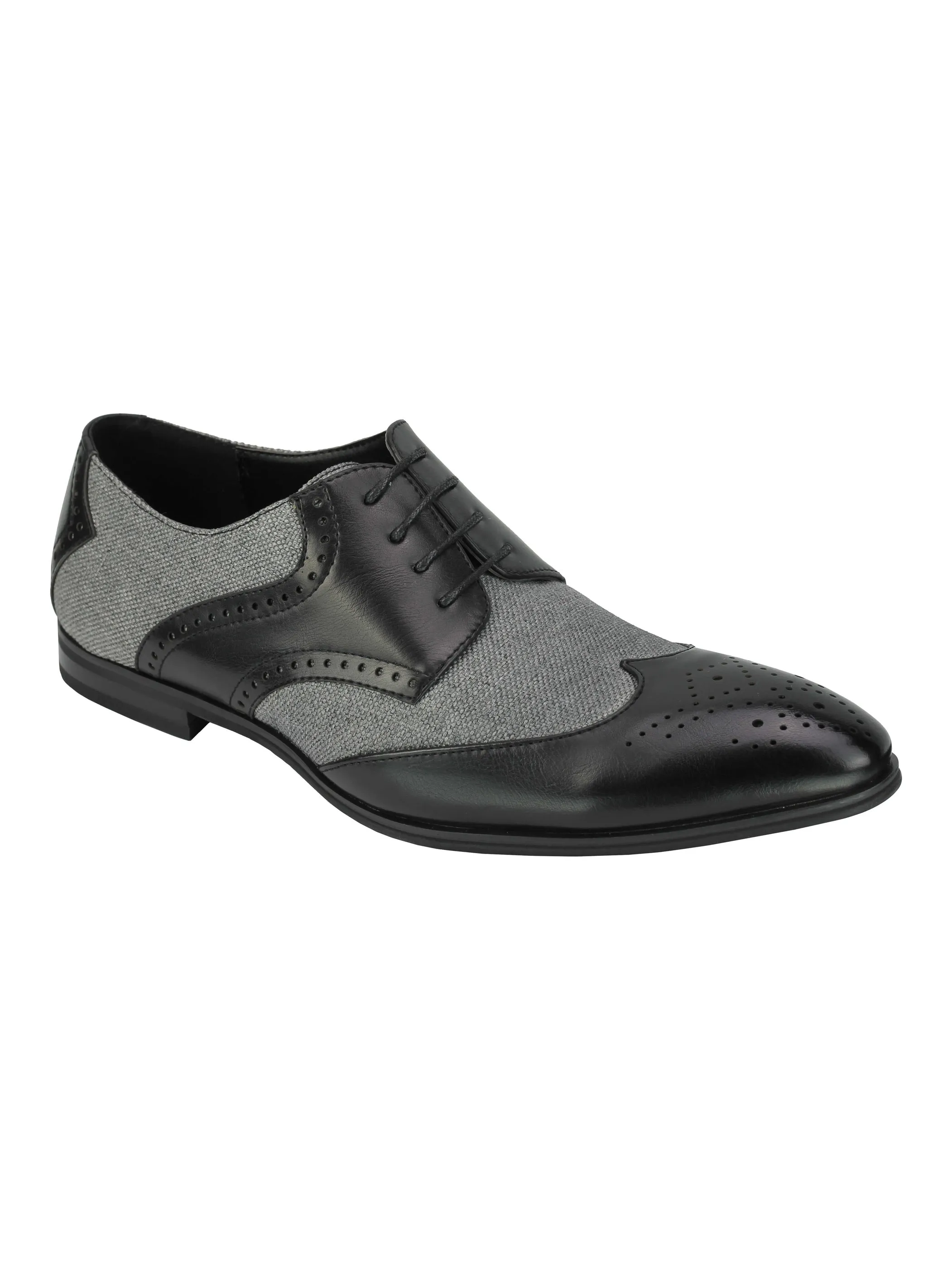 CLASSIC FAUX LEATHER AND TWEED BROGUE IN BLACK-GREY